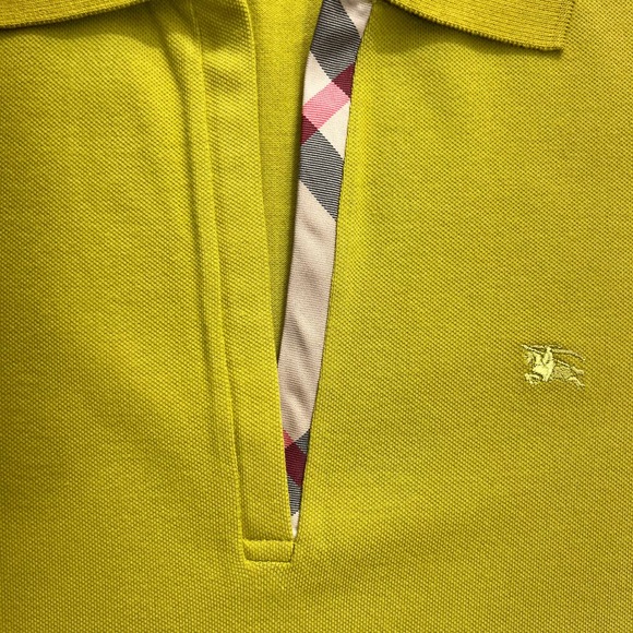 Burberry Women's Citrine Yellow Polo Shirt Short Sleeve Nova Check Trim Size L - Picture 4 of 12
